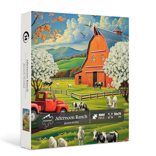 Vintage Scheune Puzzles für Erwachsene 1000 Teile, PICKFORU Herbst Bauernhof Puzzles 1000 Teile, Retro-Herbstlandschaft Puzzle als Wanddekoration von PICKFORU