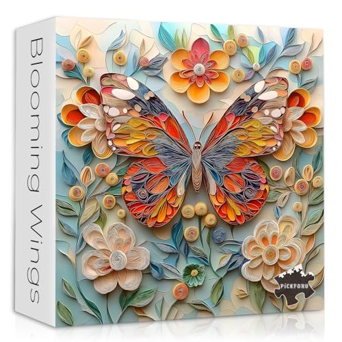 Vintage-Schmetterling-Puzzles für Erwachsene, Natur-Schmetterlings-Gartenblumen-Puzzle, Papierschnittkunst, bunte Flügel, Puzzle, 1000 Teile, Retro-Tier-Blumen-Puzzle, herausfordernd Vintage-Schmetterling-Puzzles für Erwachsene, Natur-Schmetterlings-Gartenblumen-Puzzle, Papierschnittkunst, bunte Flügel, Puzzle, 1000 Teile, Retro-Tier-Blumen-Puzzle, herausfordernd von PICKFORU