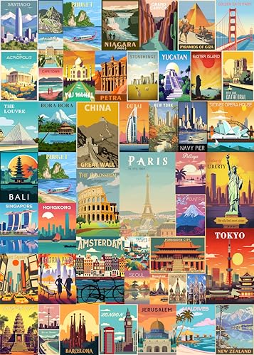 Vintage Weltreise Puzzles für Erwachsene 1000 Teile, Kolosseum Eiffelturm Landschaft Poster Puzzle Sehenswürdigkeiten, Landschaft Puzzle für Erwachsene Paris Italien Landschaft von PICKFORU