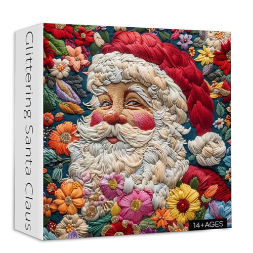 Weihnachtspuzzles für Erwachsene 1000 Teile, PICKFORU Weihnachtsmann Puzzle, bestickter Stil Weihnachtsmann Xmas Urlaub Puzzle als Wohnkultur von PICKFORU