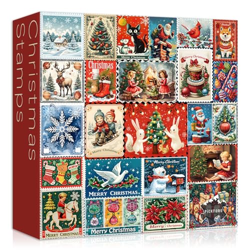 Weihnachtspuzzles für Erwachsene 1000 Teile, Vintage Weihnachten Stempel Puzzle, Xmas Winter Urlaub Jigsaw Puzzles von PICKFORU