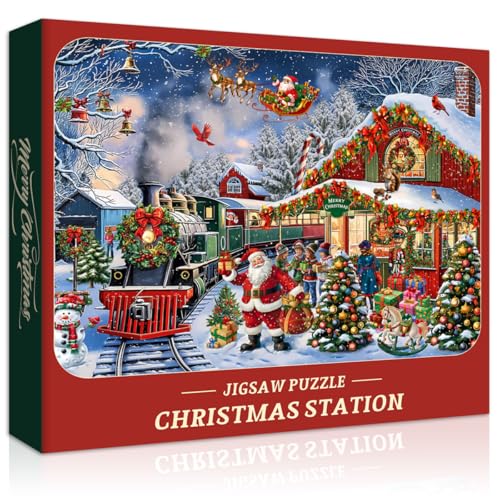 Weihnachtspuzzles für Erwachsene 1000 Teile, Weihnachtsferien Puzzle Features Weihnachtsmann Schneemann Baum Tiere, Xmas Holiday Jigsaw Puzzle Winter von PICKFORU