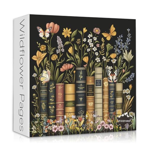 Wildblumen Puzzles für Erwachsene 1000 Teile, PICKFORU Wildblumenseiten Puzzle, Vintage Buchpuzzles für Buchliebhaber, Pflanze Blumen Puzzle als Wohnkultur von PICKFORU