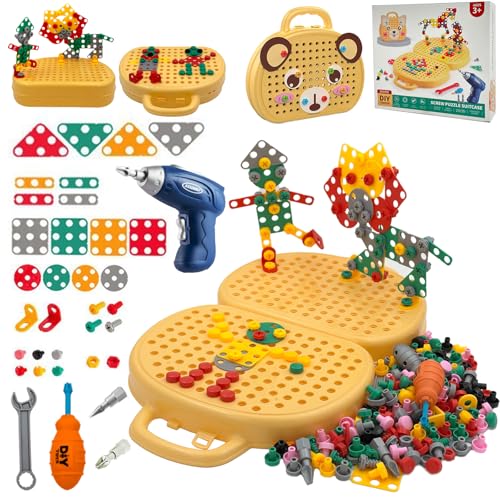 PICKONA 204 Stück Magische Montessori Spielzeugkiste, Montessori Spielzeug für Kinder, Montessori Spielzeugkiste mit Bohrmaschine, kreatives Mosaik Design, Baubausteine,DIY Set mit Aufbewahrungsbox von PICKONA