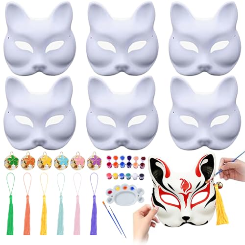 PICKONA 6 Stück Therian Maske Stück Fuchs Papier Maske Masken zum Bemalen DIY Farbe für Halloween Maskerade Karneval Cosplay Geburtstag Kinder Handgemalte Maske Leere Fuchs Maske Maskerade von PICKONA