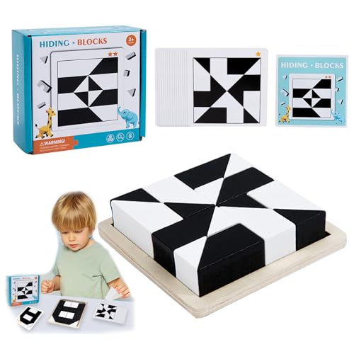 Verstecktes Holzblock-Puzzle, Holzmuster-Block-Set, 40 doppelseitige Designkarten, Denkspielzeug, interaktives Eltern-Kind-Tischspiel, lustige Denktrainingsblöcke, Geschenke für Kinder von PICKONA