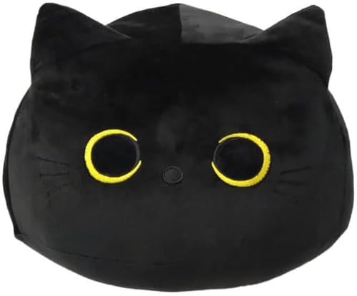 PIDAK Plüschtier Katze rund schwarz gelbe Augen mit Schwanz Made in Italy zertifiziert (30 cm) von PIDAK