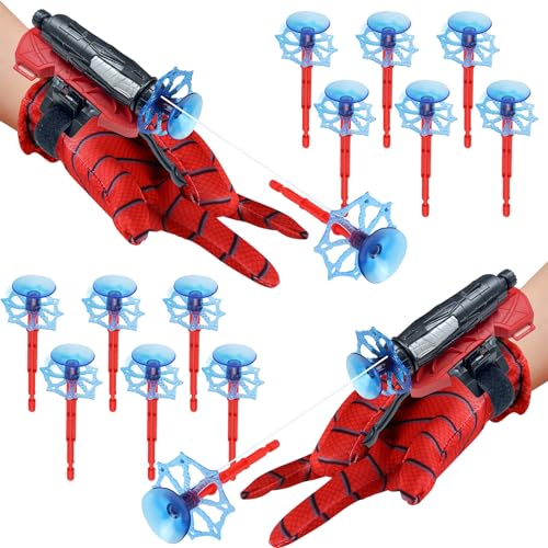 PIIMNT Spider Launcher Handschuhe,2 PCS Spider Handschuhe Spinnennetz,Spider Netzwerfer Kinder Spielzeug Web Shooter Cosplay Glove Launcher für Männer und Jugendliche von PIIMNT