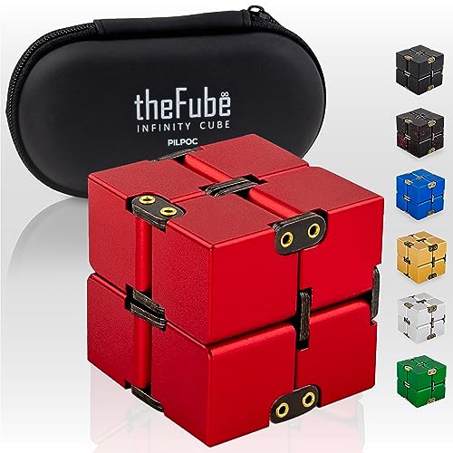 PILPOC theFube Infinity Cube Fidget Desk Toy - Premium Quality Fidget Toys, Aluminium Infinite Magic Cube, Fidget Toy mit Hülle, Fidget Cube für ADD, ADHD, OCD, Anti Stress Würfel [Rot] von PILPOC