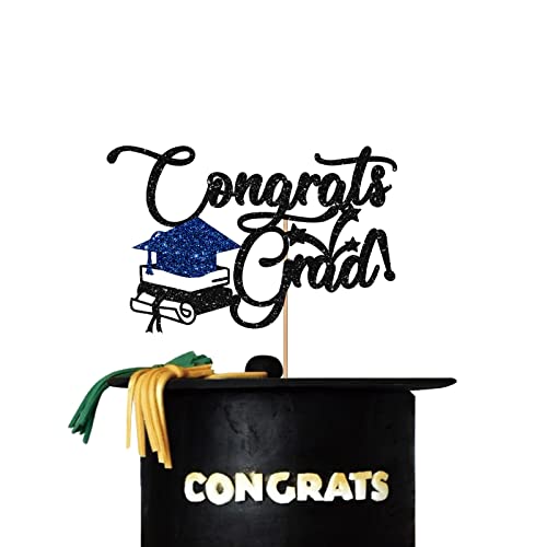 Congrats Grad Cake Topper, Congratulations Cake Topper, Klasse of 2023 Cake Decor, Graduation Party Dekorationen - Schwarz & Blau Glitter von PINKAAJ