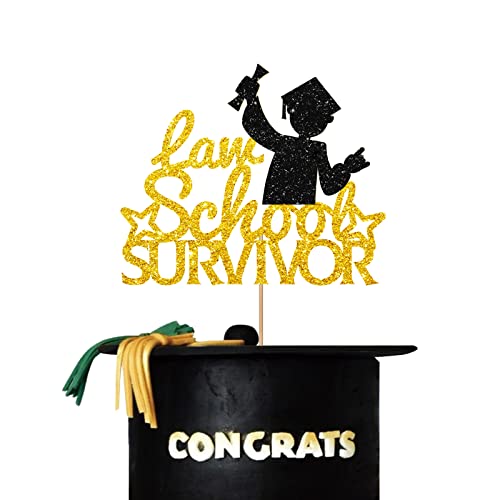 Law School Survivor Kuchendekoration, Congrats Lawyer Cake Topper, Congrats Grade Cake Decor, Law School Graduation Party Dekorationen – Gold & Schwarz Glitzer von PINKAAJ