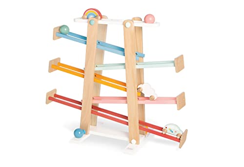 Regenbogen Kugelbahn Kuno von PINOLINO, 8-teilig, aus Holz, L 68, B 25, H 56 cm, für Kinder von 3 – 6 Jahren von PINOLINO