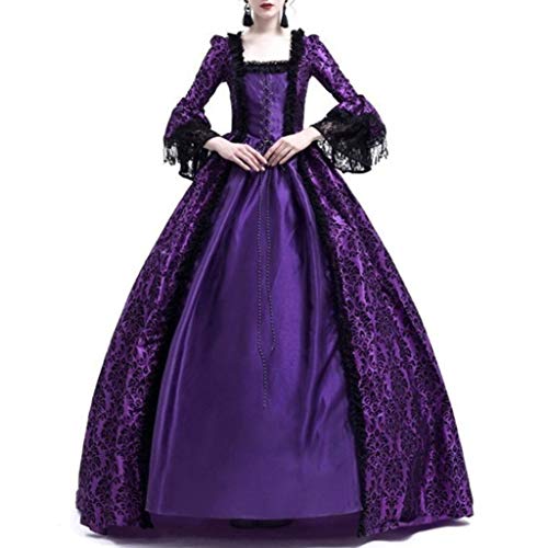 PINTUTU Renaissance Kostüm Frauen Mittelalterliches Kleid mit Trompetenärmel Gothic Kleid Damen Mittelalter Kleidung Damen für Halloween Karneval Fun Halloween von PINTUTU