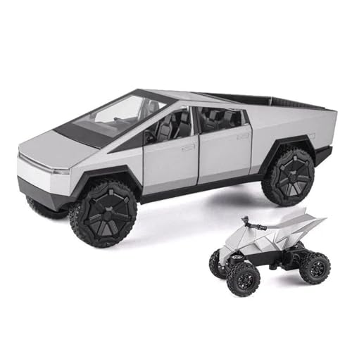 Druckgussfahrzeuge Motorfahrzeuge 1:24 for Cybertruck Modell Silber Pickup Truck Diecast Metall Spielzeugautos Mit Ton Und Licht Fertiges Modellauto(Size:Silver) von PIPJLCGE