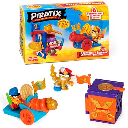 PIRATIX, Golden Treasure - Adventure Pack Serie. Jede Box hat Überraschung, 2 Flaggen, Kanone, Projektil, 2 Pyratix Überraschung, 2 Zubehörteile und exklusiver Schatz von PIRATIX ADVENTURE WORLD