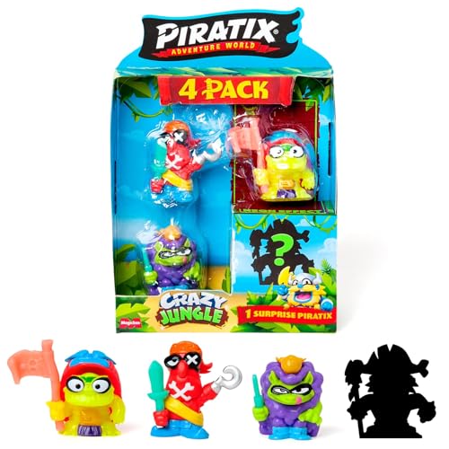 PIRATIX ADVENTURE WORLD Crazy Jungle-Serie, 4er-Pack – enthält 4 Piratix: 1 Neon und 1 Überraschung; und 4 Neonaccessoires, 3 Stück mit 6 Stück von PIRATIX ADVENTURE WORLD