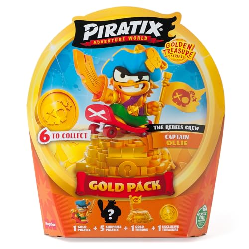 PIRATIX ADVENTURE WORLD Serie Golden Treasure - Gold Pack The Show Band Crew. Enthält 5 Piratix Überraschung, 1 exklusiver Schatz, 1 Exklusive Flagge, 1 Podium, 6 Zubehörteile und Captain Golden Tina von PIRATIX ADVENTURE WORLD