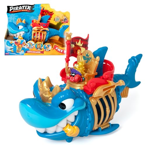 PIRATIX ADVENTURE WORLD King Shark – Gelenkhai mit Käfig, um die rivalisierenden Piratix zu fangen. Enthält 1 Hai, 1 exklusiver Schatz, 1 exklusiver Piratix und 1 Zubehör von PIRATIX ADVENTURE WORLD