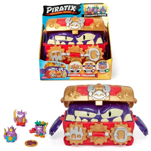 PIRATIX ADVENTURE WORLD Monster Treasure - Schatztruhe mit einem versteckten Monster im Inneren, inklusive 1 Truhe, 3 Exklusive Piratix, 1 exklusiver Schatz und 3 Zubehörteile von PIRATIX ADVENTURE WORLD