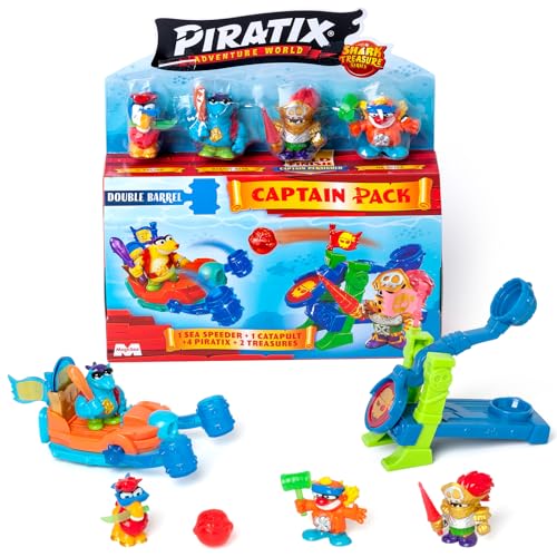 PIRATIX ADVENTURE WORLD Serie Shark Treasure Captain Pack, Double Barrel, mit 4 Piratix, 1 Goldener Kapitän, 4 "Kristalle, Sea Speeder, Katapult, 2 Flaggen mit Kristalleffekt, 4/6 Stück PIRATIX ADVENTURE WORLD Serie Shark Treasure Captain Pack, Double Barrel, mit 4 Piratix, 1 Goldener Kapitän, 4 "Kristalle, Sea Speeder, Katapult, 2 Flaggen mit Kristalleffekt, 4/6 Stück von PIRATIX ADVENTURE WORLD