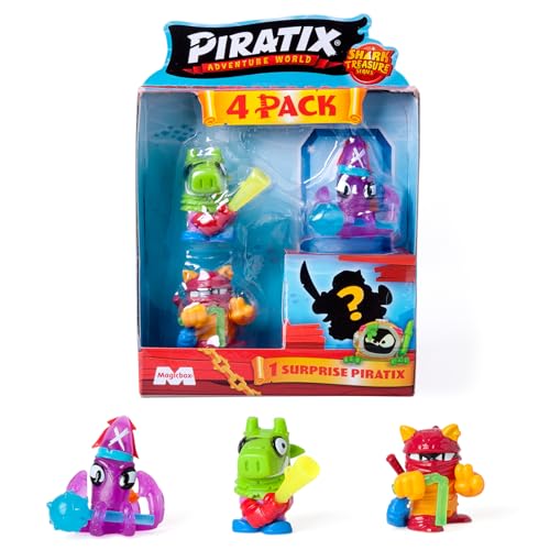 PIRATIX ADVENTURE WORLD Serie Shark Treasure, 4er-Pack, enthält 4 Piratix, 1 'Glas' und 1 Überraschung und 4 'Glas'-Zubehör von PIRATIX ADVENTURE WORLD