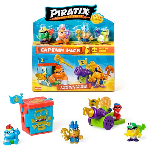 PIRATIX Golden Treasure Series - Captain Pack BonesEnthält 4 Piratix;1 Goldener Kapitän und 1 Überraschungspiratix, 4 Zubehörteile, 1 Festung, 1 Kanone, 2 Exklusive Schätze und 2 Flaggen Pack 5 von 6 von PIRATIX ADVENTURE WORLD