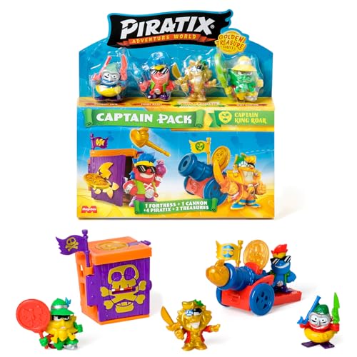 PIRATIX Golden Treasure Series - Captain Pack King Roar. Enthält 4 Piratix; 1 Goldener Kapitän und 1 Überraschungspiratix, 4 Zubehörteile, 1 Festung, 1 Kanone, 2 Exklusive Schätze und 2 Flaggen. PIRATIX Golden Treasure Series - Captain Pack King Roar. Enthält 4 Piratix; 1 Goldener Kapitän und 1 Überraschungspiratix, 4 Zubehörteile, 1 Festung, 1 Kanone, 2 Exklusive Schätze und 2 Flaggen. von PIRATIX ADVENTURE WORLD