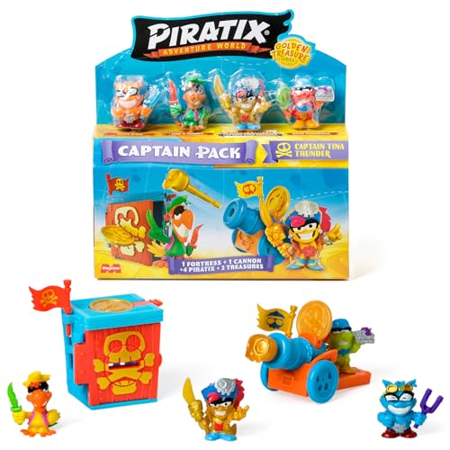 PIRATIX Golden Treasure Series - Captain Pack Tina Thunder. Enthält 4 Piratix, 1 goldenen Kapitän und 1 Überraschungspiratix, 4 Zubehörteile, 1 Festung, 1 Kanone, 2 Exklusive Schätze und 2 Flaggen. von PIRATIX ADVENTURE WORLD