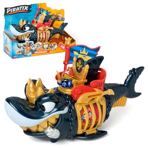 PIRATIX King Shark Golden Teeth - Gelenkhai mit einem Käfig zum Fangen der rivalen Piratix - Enthält 1 Hai, 1 exklusiver Schatz, 1 exklusiver Piratix und 1 Zubehör! Exklusiv bei Amazon von PIRATIX ADVENTURE WORLD