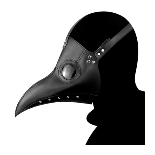 PIUMOJ Pest Doktor Maske, Plague Doctor Mask, Long Nose Beak Steampunk, PU Leder Lange Nase Vogelschnabel Steampunk Masken für Halloween Christmas Party Kostüm, Schwarz von PIUMOJ