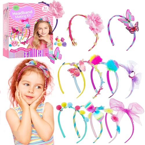 Bastelset Mädchen ab 6 Jahre | 10 Stück Haarschmuck Mädchen Basteln | Kreative Haarreifen Basteln Mädchen | Kindergeburtstag Geschenke Basteln Mädchen | DIY Haarschmuck Mädchen Geschenke Bastelset von PIWOSGOL