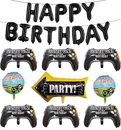 22 Stück Videospiel Party Ballons, 1 Set HAPPY BIRTHDAY Ballons, 6 Stück Controller Ballons, 2 Stück Gaming Theme Ballons, 1 Stück Pfeil Ballons für Kinder, Jungen, Gamer Birthday Party Dekoration von PIXHOTUL