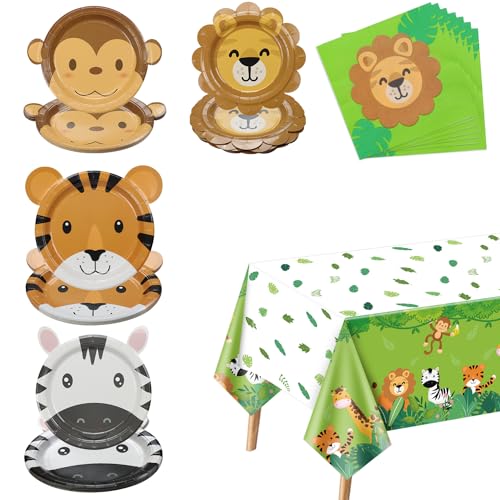 61 Pcs Safari Geburtstag Dekorationen - Safari-Thema Party Supplies enthalten Tier geformt Pappteller, Dschungel-Tischdecke, Servietten, für Wild One, Kindergeburtstag, Baby-Dusche, Serviert 20 61 Pcs Safari Geburtstag Dekorationen - Safari-Thema Party Supplies enthalten Tier geformt Pappteller, Dschungel-Tischdecke, Servietten, für Wild One, Kindergeburtstag, Baby-Dusche, Serviert 20 von PIXHOTUL