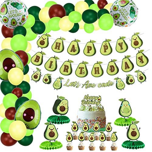 Avocado-Party-Dekorationen, niedliches Avocado-Geburtstagsparty-Zubehör für Jungen und Mädchen, inklusive Happy Birthday-Banner, Cupcake-Topper, 54-teiliges Luftballon-Girlanden-Bogen-Kit von PIXHOTUL