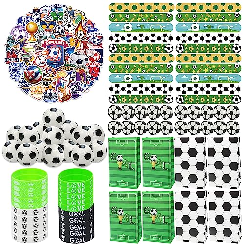 Fußball Party Favors 150Pcs Fußball-Party-Zubehör Fußball-Armbänder Fußball Aufkleber Mini-Fußbälle Slap Armbänder Fußball-Thema Geschenk-Taschen Fußball Radiergummis, Geschenke für Studenten, Kinder von PIXHOTUL