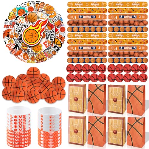 Basketball Partygeschenke 150Pcs Basketball Party Zubehör Basketball Armbänder Baseball Aufkleber Mini Basketball Slap Armbänder Basketball-Geschenk-Taschen Radiergummis, Geschenk für Schüler von PIXHOTUL