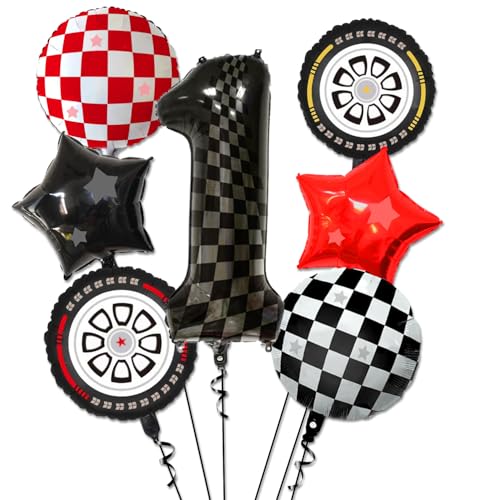 Race Car Balloons - 1st Birthday Balloons Number 1 Balloon, Star Balloons, Checkered Balloons, Helmet Balloon, Tire Balloons, 1st Birthday Decorations for Boys Race Car Birthday Party Supplies von PIXHOTUL