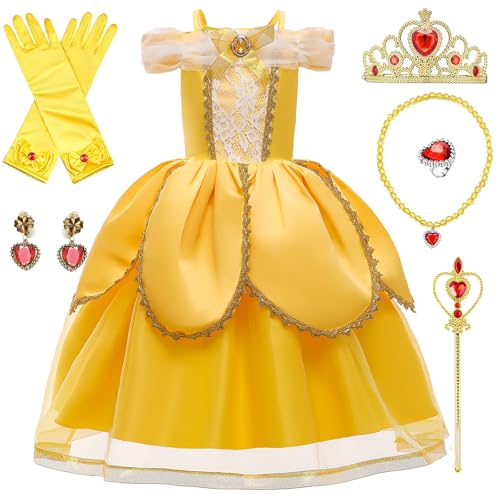 Mädchen Kostüm Prinzessin Schönes Kleid von Die Schöne und das Biest mit Krone Prinzessin Halskette Set für Kinder Geburtstag Party Weihnachten Karneval Cosplay Kleid, 100 cm Mädchen Kostüm Prinzessin Schönes Kleid von Die Schöne und das Biest mit Krone Prinzessin Halskette Set für Kinder Geburtstag Party Weihnachten Karneval Cosplay Kleid, 100 cm von PIXUYE
