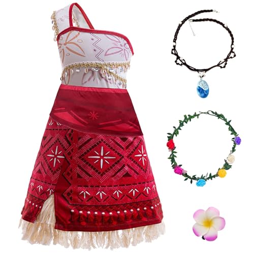 PIXUYE Prinzessin Kostüm Karneval Mädchen Karneval Kleid mit Perücke Halskette Ein Blumenkranz und ein Hawaii-Kleid für Geburtstag Cosplay,A02-100cm von PIXUYE