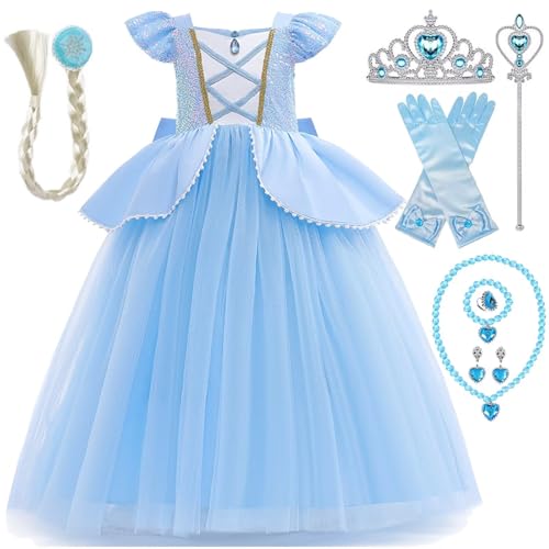 pixuye Cinderella-Kleid für Mädchen, Verkleidung, Prinzessin, Cinderella, Kostüm, Cinderella, mit Zubehör, Kostüm, Halloween, Party, Karneval, Cosplay, Weihnachten, Abendveranstaltung, 100 cm pixuye Cinderella-Kleid für Mädchen, Verkleidung, Prinzessin, Cinderella, Kostüm, Cinderella, mit Zubehör, Kostüm, Halloween, Party, Karneval, Cosplay, Weihnachten, Abendveranstaltung, 100 cm von PIXUYE