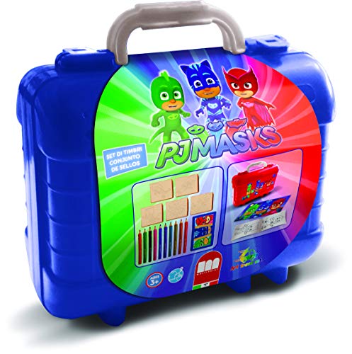 Multiprint Tashe Travel Set Pj Mask, Made in Italy, Malbucher, mit Puzzles und Buntstifte, Stempelset Kinder, in Holz und Naturkautschuk, Ungiftige Waschbare Tinte, Geschenkidee, art.42954 von Multiprint