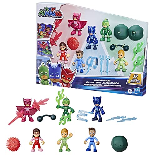 PJ Masks, Helden der Nacht, 6 Figuren mit 11 Zubehörteilen, Vorschulspielzeug für Kinder, ab 3 Jahren, Mehrfarbig von PJ Masks