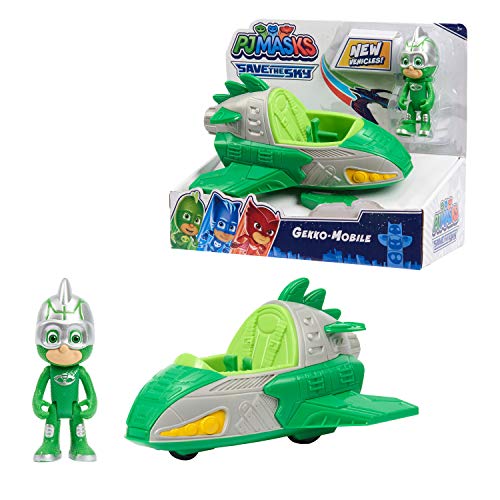 PJ MASKS 95823 Vehicles Save The Sky Mobile, Gekko Figur und Auto, grün, Mehrfarbig von PJ Masks