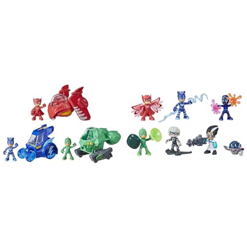 PJ Masks F2119 3-in-1-Jet, Vorschulspielzeug, Set mit 3 Fahrzeugen und 3 Action-Figuren & Hero and Villain Figure Set Preschool Toy, 7 Action Figures with 10 Accessories, Ages 3 and Up von PJ Masks