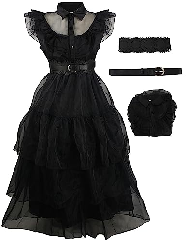 PJOALDES Kostüm Cosplay für Damen, schwarz, Gothic, Tüll, Spitze, Kostüm, Kleid, Halloween, Party-Outfit (Schwarz, Größe XX-Large) von PJOALDES