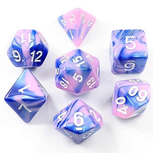 PJOY DND Dice Set 7PCS Pink and Blue D&D Polyhedral Dice with Velvet Dice Bag for Role Playing Dice Games as Dungeons and Dragons von PJOY