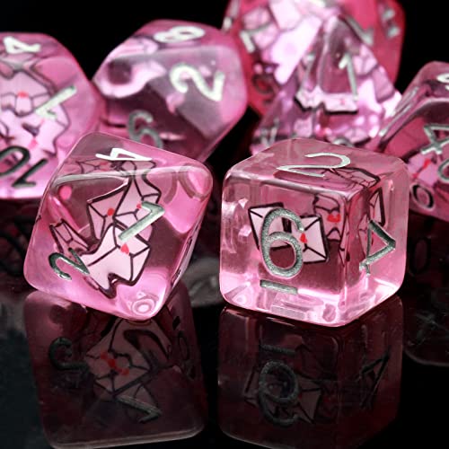 PJOY DND Dice Set 7PCS Purple Resin D&D Polyhedral Dice for TTRPGs Dungeons and Dragons Pathfinder Shadowrun (Love Letter) von PJOY