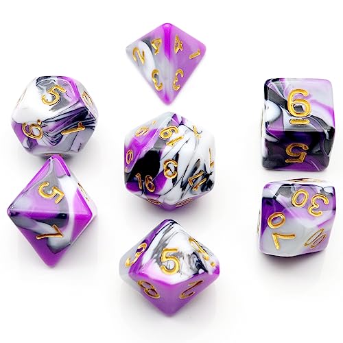 PJOY DND Dice Set 7PCS Purple White Black D&D Polyhedral Dice with Velvet Dice Bag for Role Playing Dice Games as Dungeons and Dragons von PJOY