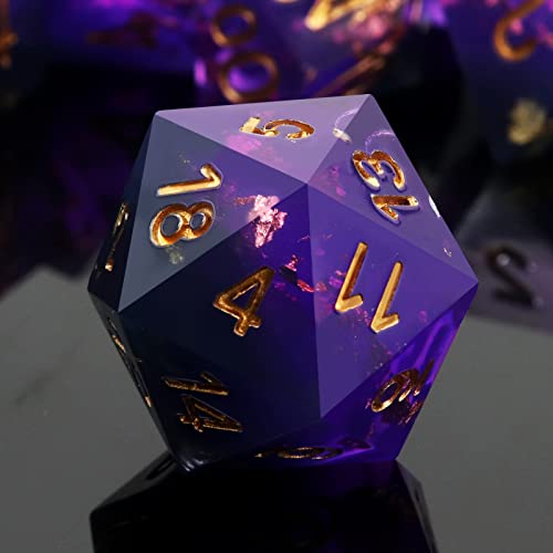 PJOY DND Würfelset mit scharfen Kanten, 7-teilig, lila-schwarz mit Goldflocken, Kunstharz, DND-Würfel-Set, D&D-Würfelwürfel mit Würfeletui für Rollenspiele, Dungeons and Dragons (Midnight Mystic) von PJOY