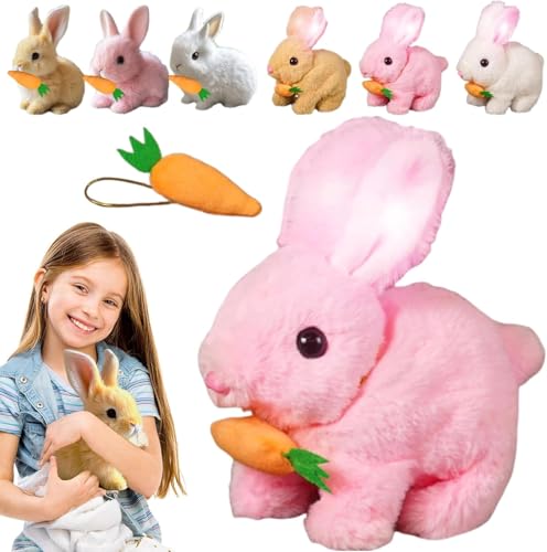 PKKP Bunny Kaninchen Spielzeug für Kinder, Interaktives Realistisches Kaninchen Elektronisches Haustier mit Geräuschen Bewegungen Wird Leuchten, Kuscheltiere Osterhase Plüschtier (A1-Rosa mit Licht) von PKKP